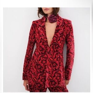 For Love And Lemons Crimson Floral Suit Jacket